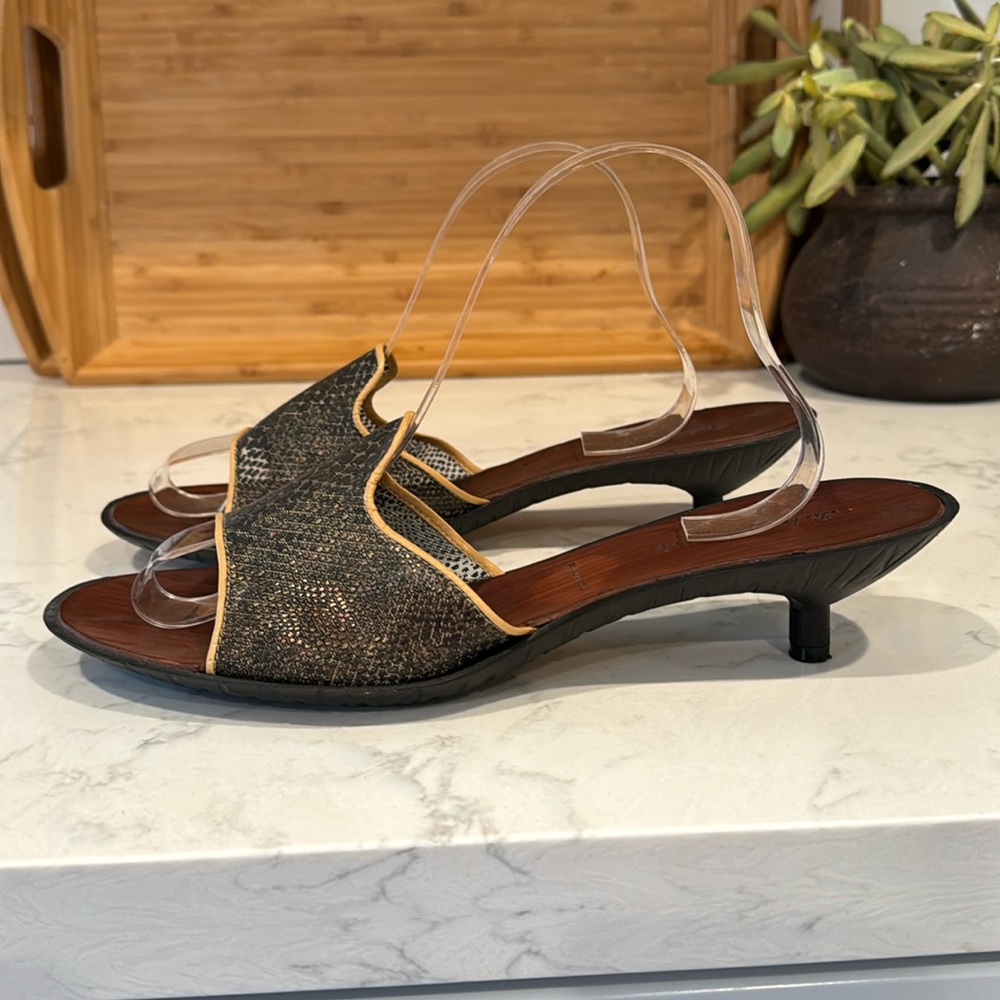 Vintage Robert Clergerie kitten heel slides mesh snake print 90s made in France